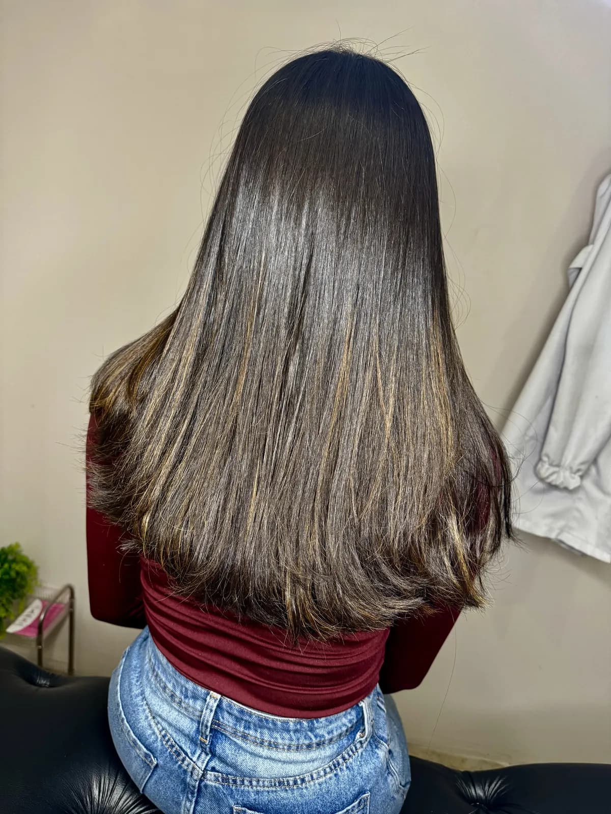 Escova em cabelo longo castanho